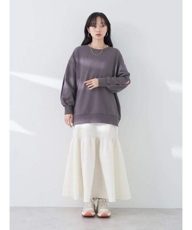 earth music&ecology エンボスフラワー　切替ボリュームスカート Ivory