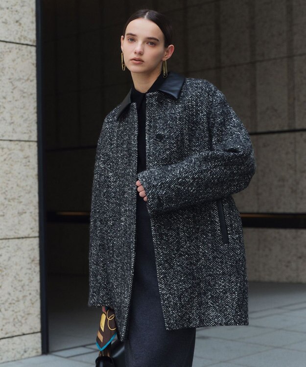 BEIGE， ROBY / フェイクレザーツイードコート Monotone