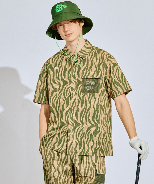 PW CIRCULUS 【MEN】ストライプカモフラ メッシュポケットシャツ ゴルフ カーキ系5