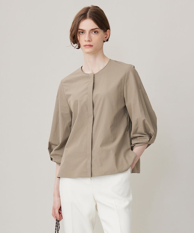 ICB L 【洗える】 コットンナイロンタイプライター デザインブラウス フォーン系