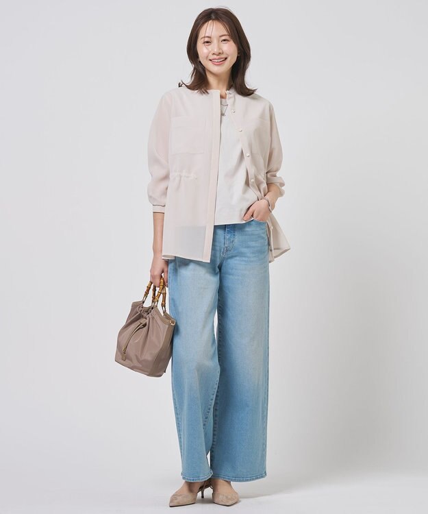 J.PRESS LADIES 【洗える】BASIC STRETCH DENIM ワイド ストレート デニム ブリーチ系
