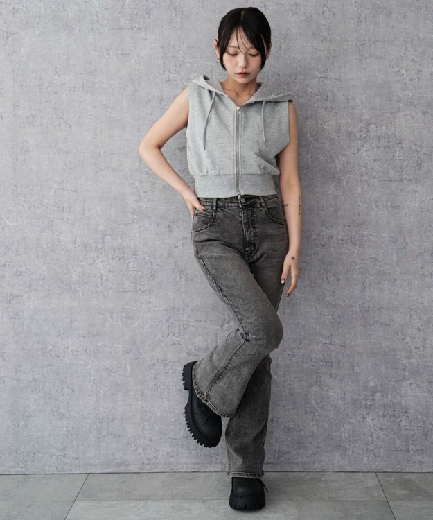 WEGO ストレッチフレアデニムパンツ ブラック