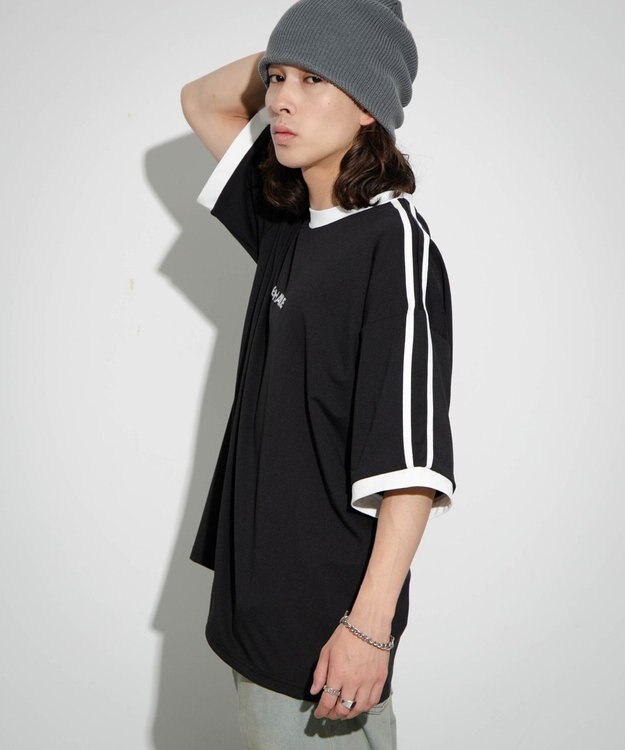 WEGO 【ユニセックス着用ITEM/MLサイズ展開】バックロゴラインリンガーT ブラック