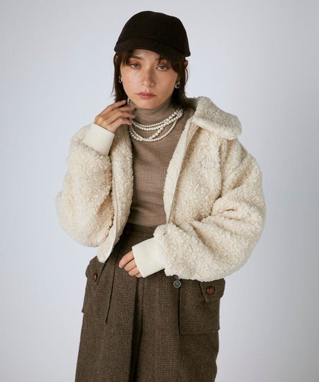 OP／FILA 【Kappa】ショート丈 ドロップショルダーボアジャケット アイボリー