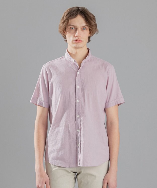 JOSEPH HOMME リネンストレッチブロード ウィングカラー半袖シャツ ローズ系