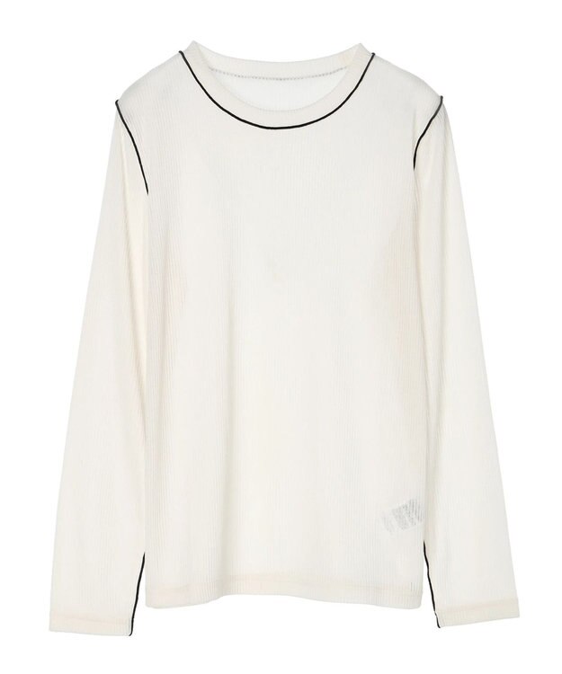 Green Parks 配色ステッチシアーリブプルオーバー Off White