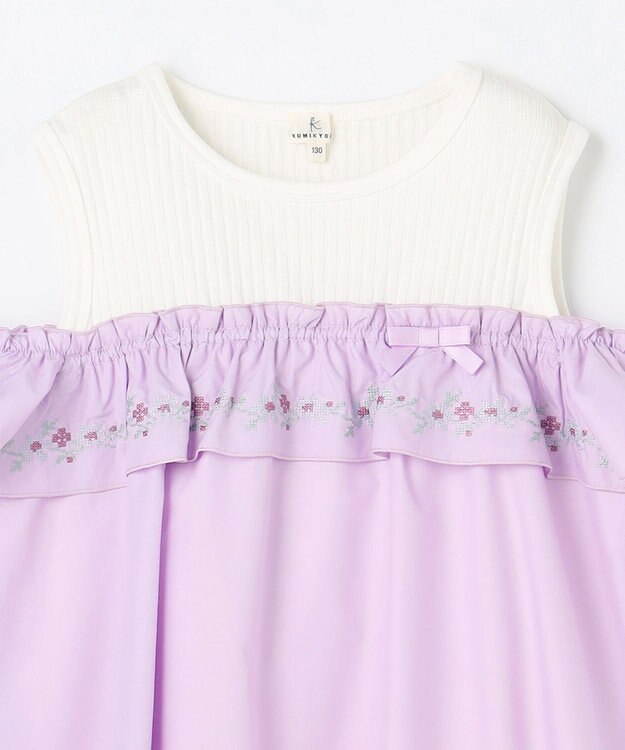 組曲 KIDS  【150-160㎝】 クロスステッチオフショルトップス ラベンダー