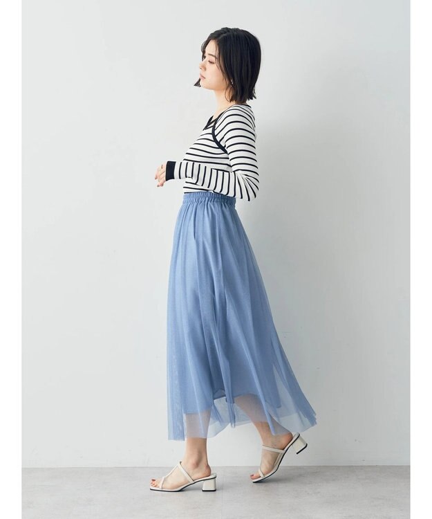 YECCA VECCA ラメチュールギャザースカート Blue