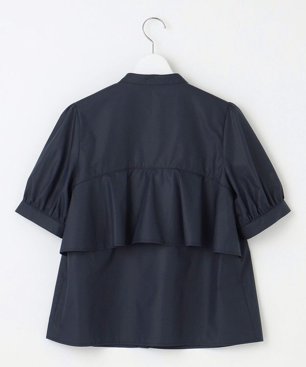 Feroux 【洗える】バンドカラーパールボタン ブラウス ネイビー系