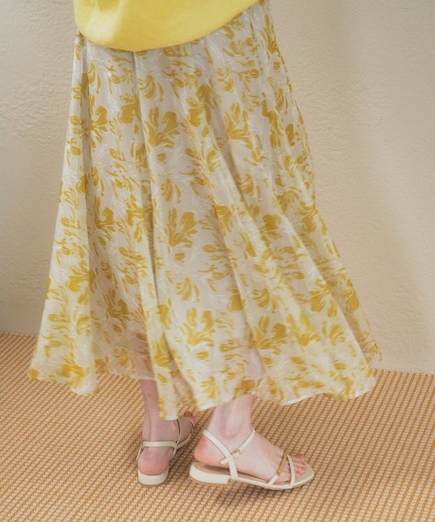 YECCA VECCA ボタニカル柄シアーロングスカート Yellow