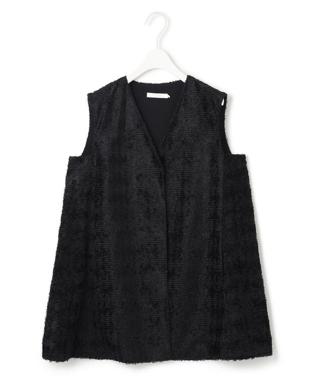 ICB ダイヤカットジャカードブラウス ブラック系