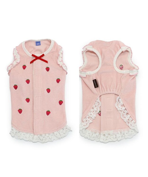 PET PARADISE ペットパラダイス サーモキープ 背中開き タンクトップ  《苺 刺繍》 小型犬 苺 刺繍