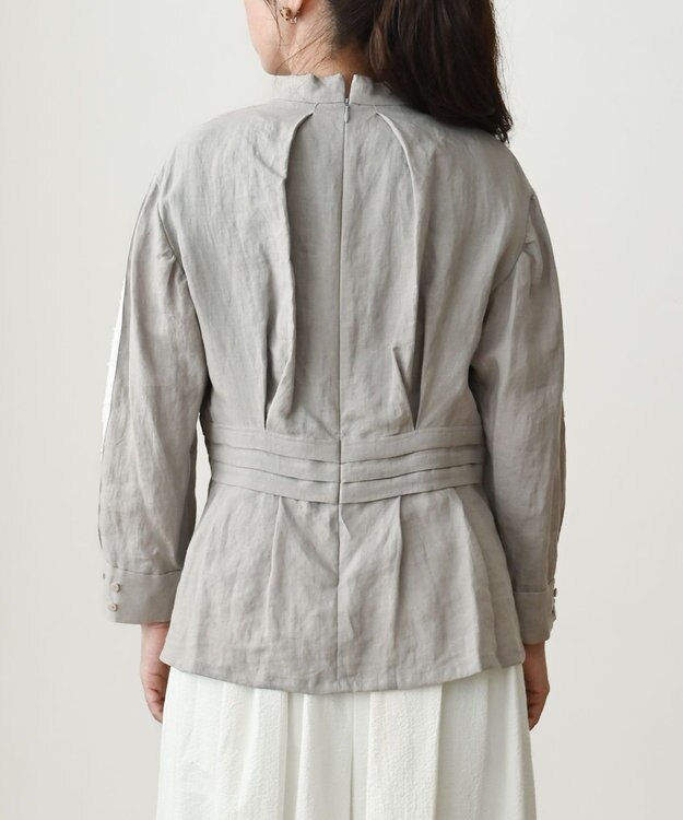 muuc 〈高品質ベルギーリネン100%〉〈通年着られる〉カットジャカード生地デザイン袖 クラシカルシルエットのブラウス ベージュグレー