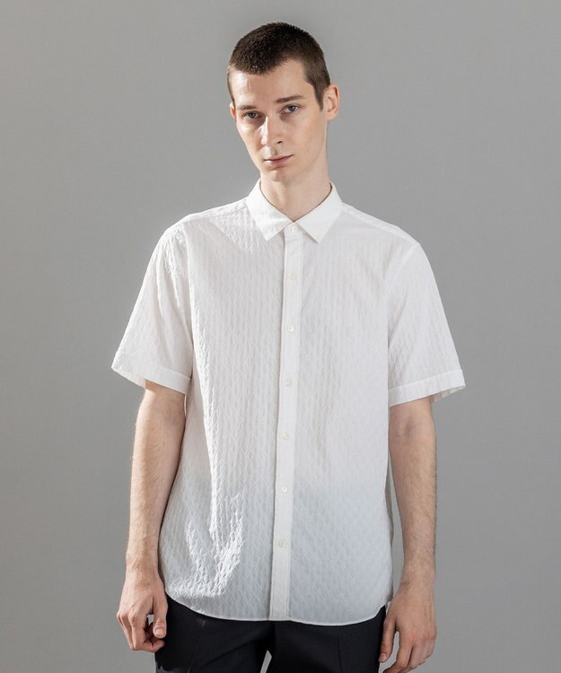 JOSEPH HOMME 新柄【ストレッチ】ハムサジャガードストレッチ　レギュラーカラー半袖シャツ ホワイト系