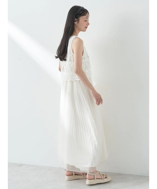 earth music&ecology レースチュールプリーツワンピース Off White