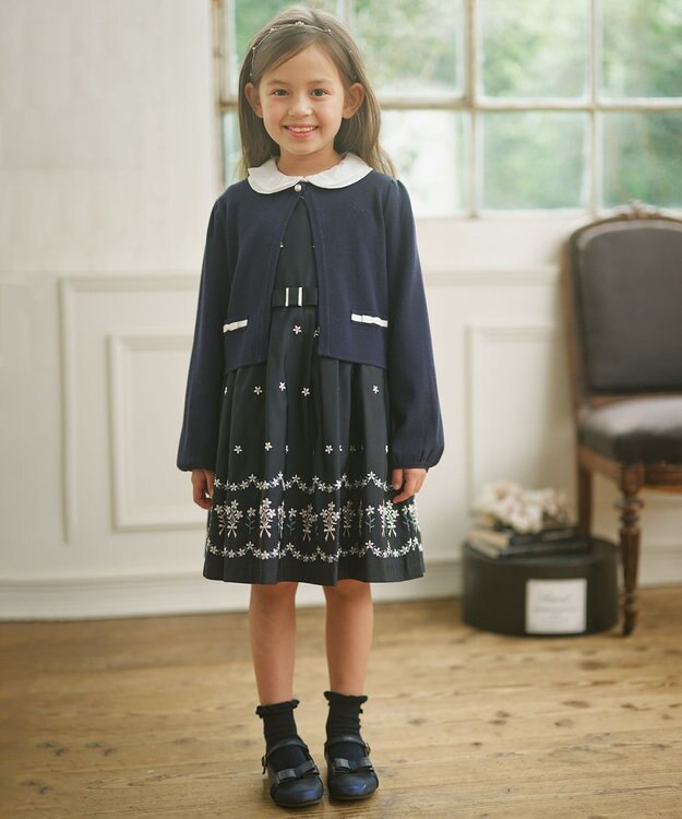 組曲 KIDS 【110-140cm】ラウンドカラー ニットジャケット ネイビー系