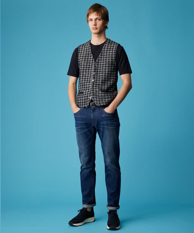 JOSEPH ABBOUD 【和紙ニット/日本素材・縫製/ 軽量/通気性/速乾性】和紙フライス Tシャツ ネイビー系