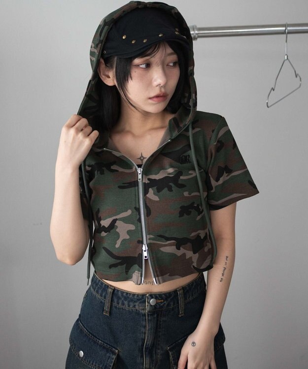 WEGO リブハンソデジップパーカー 柄1