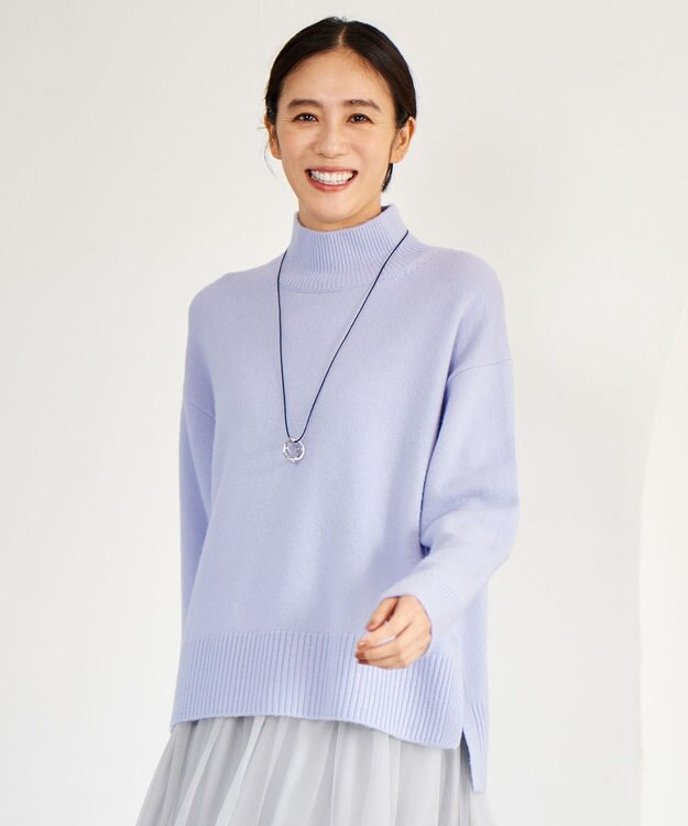 自由区 L 【洗える】ウールカシミヤブレンドハイネック ニット テンダーブルー