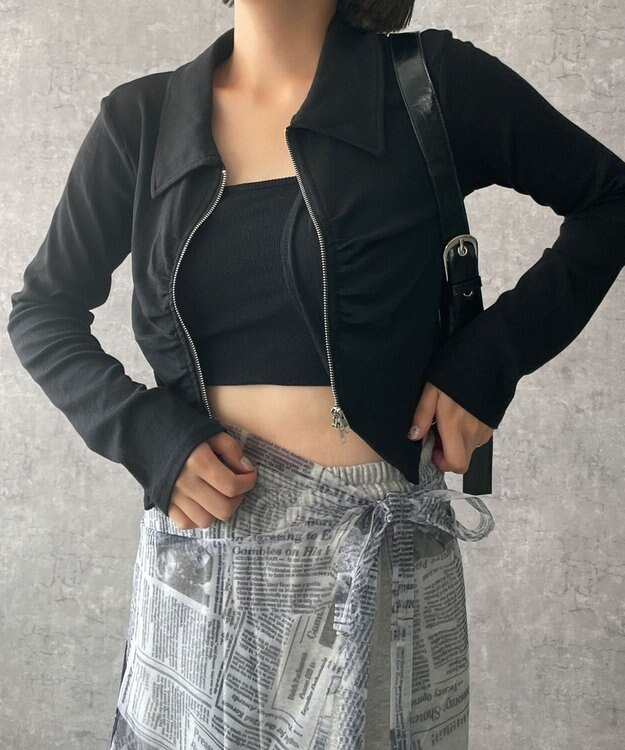 WEGO フロントギャザーＷジップロンＴ ブラック