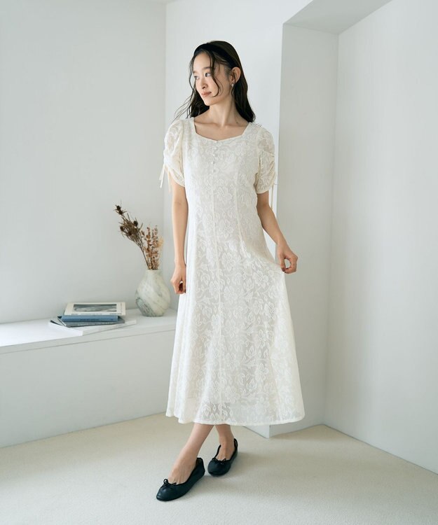 earth music&ecology パネル切り替えレースワンピース Ivory