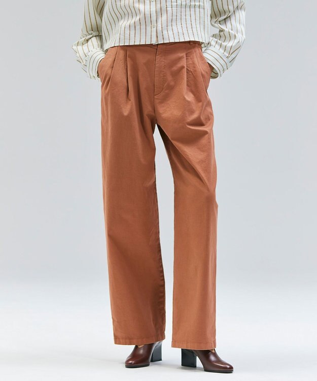 BEIGE， 【洗える・Oggi 11月号掲載】HAMLIN / コットンストレッチ2タックワイドパンツ Brown