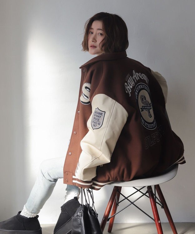 WEGO 【25年秋冬新作/ユニセックス着用ITEM/SMLサイズ展開】メルトンワッペンスタジャン ブラウン