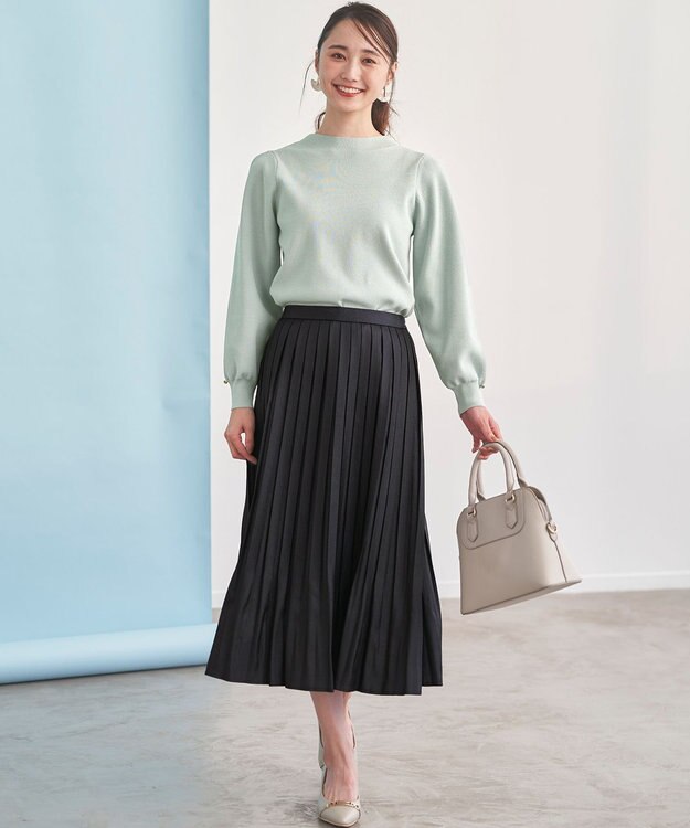 ANY SIS 【洗える】ブライトサテンプリーツ スカート ブラック