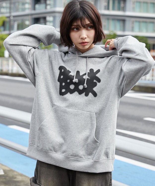 WEGO 【ユニセックス着用ITEM/裏起毛/SMLサイズ展開】リラックスフィットスプレーグラフィックパーカー 杢グレー