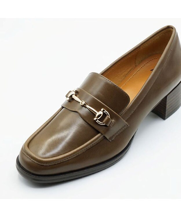 APOM イタリアンレザー ブロックヒールビットローファー45 ブラウン