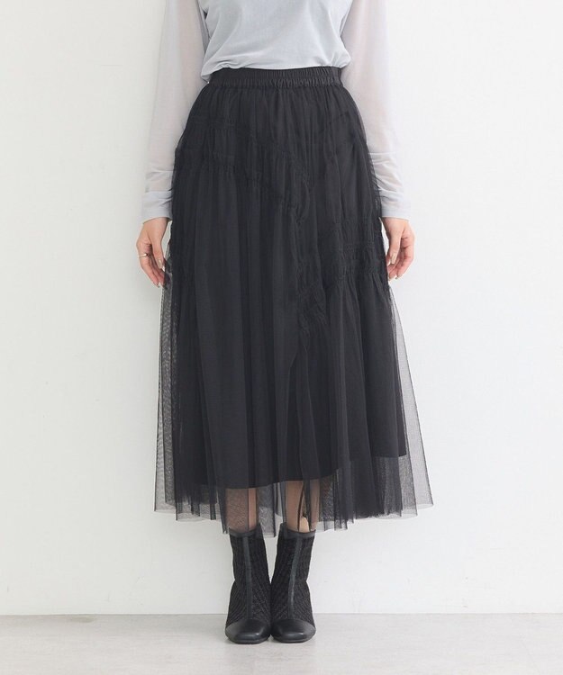 earth music&ecology シャーリングギャザーチュールスカート Black