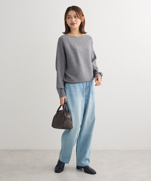 Green Parks もちやわ袖釦ドルマンニットプルオーバー Gray Mixture