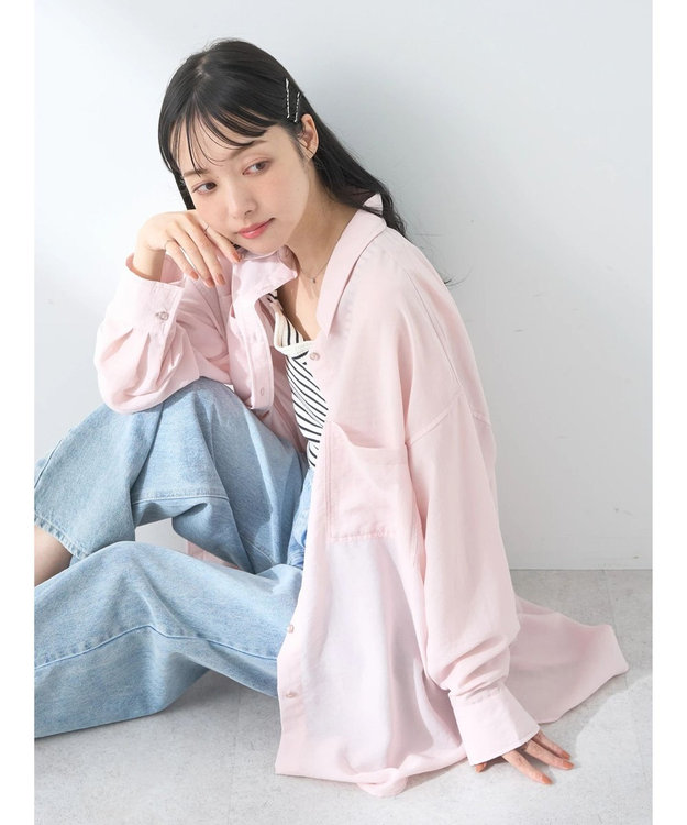 earth music&ecology ウ゛ィンテージボタンフロントポケットシャツ Light Pink