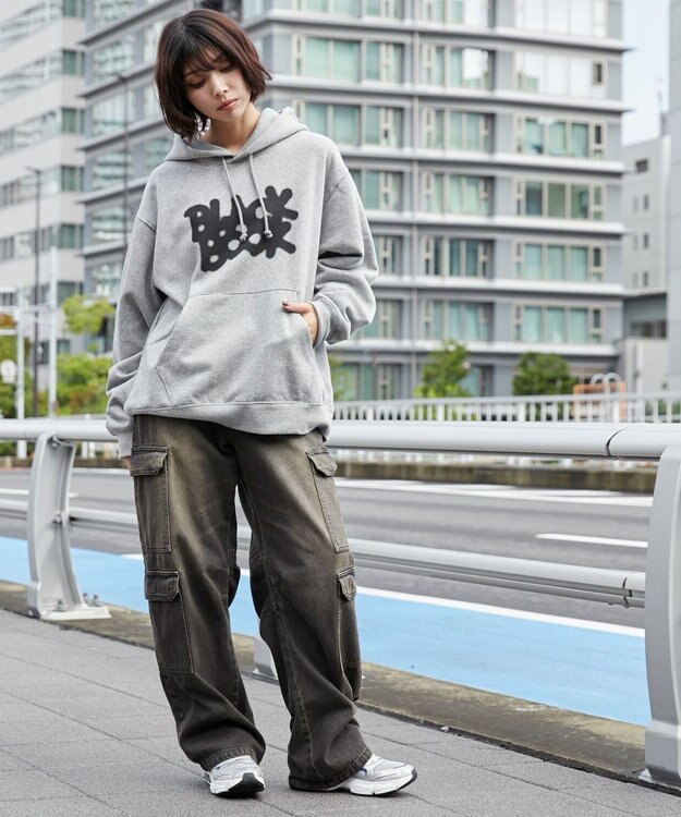 WEGO 【ユニセックス着用ITEM/裏起毛/SMLサイズ展開】リラックスフィットスプレーグラフィックパーカー 杢グレー