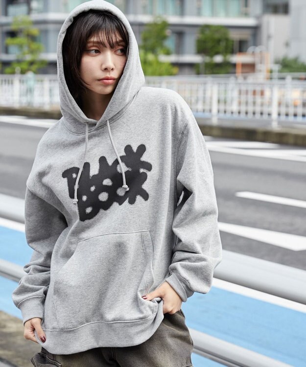 WEGO 【ユニセックス着用ITEM/裏起毛/SMLサイズ展開】リラックスフィットスプレーグラフィックパーカー 杢グレー