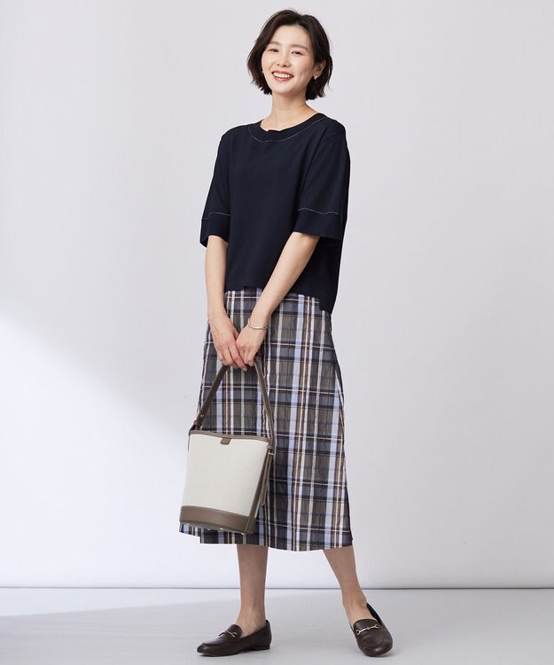 J.PRESS LADIES 【洗える】ECO DOBBY チェック スカート グレー系3