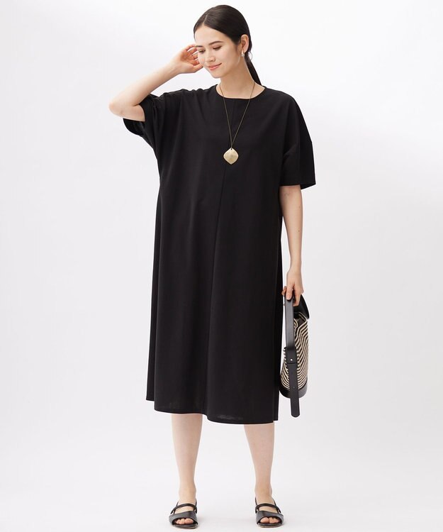 自由区 S 【接触冷感・UVカット・吸水速乾・抗菌防臭・洗える】ハイカウントモクロディ ワンピース ブラック