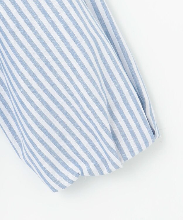 J.PRESS LADIES 【洗える・接触冷感・吸水速乾】麻STRIPE バンドカラー シャツ ブラウス サックスストライプ系