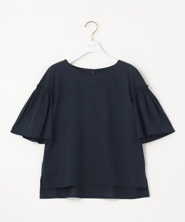 ANY SIS シルケットストライプ フレアスリーブ カットソー ネイビー