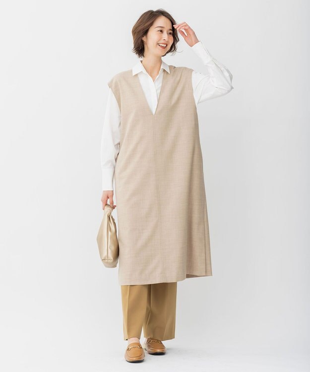 自由区 【洗える】ストレッチシャーティング ベーシック シャツ アイボリー系