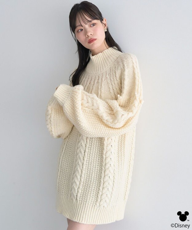 earth music&ecology 【予約】Disney/ポイントミッキーケーブルニット アイボリー