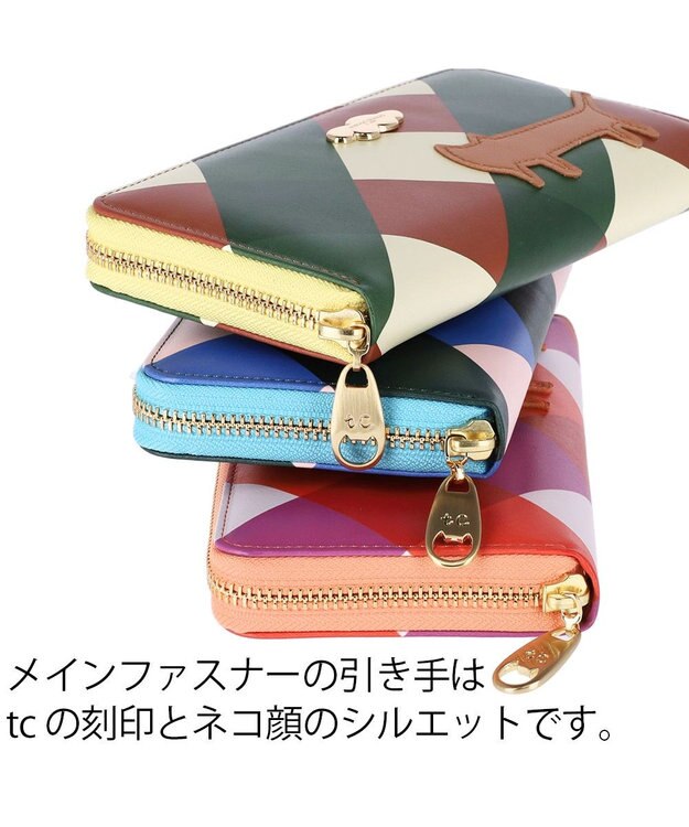 tsumori chisato CARRY くもネコチェック 財布 ラウンドファスナー長財布 ブラウン