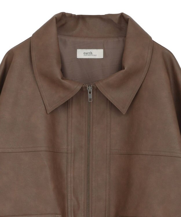 earth music&ecology フェイクレザージップジャケット Light Brown