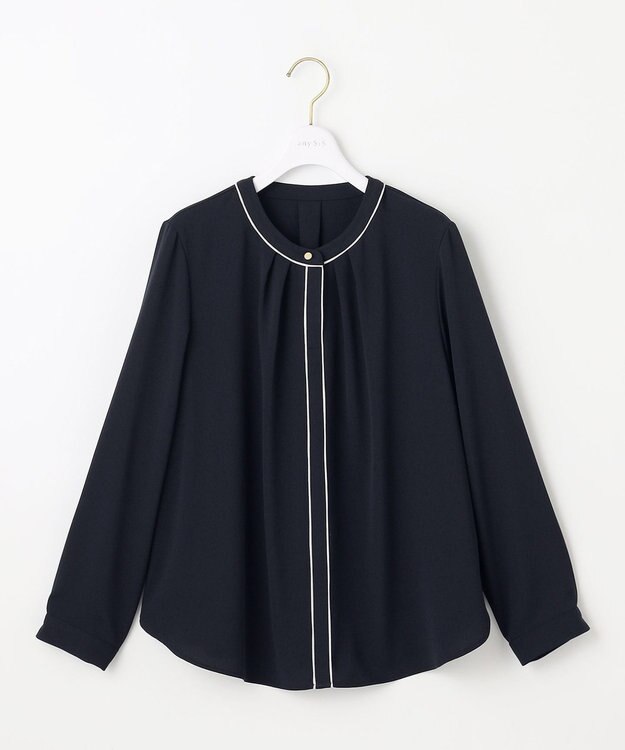 ANY SIS S 【洗える】フロントタックバイカラー ブラウス ネイビー