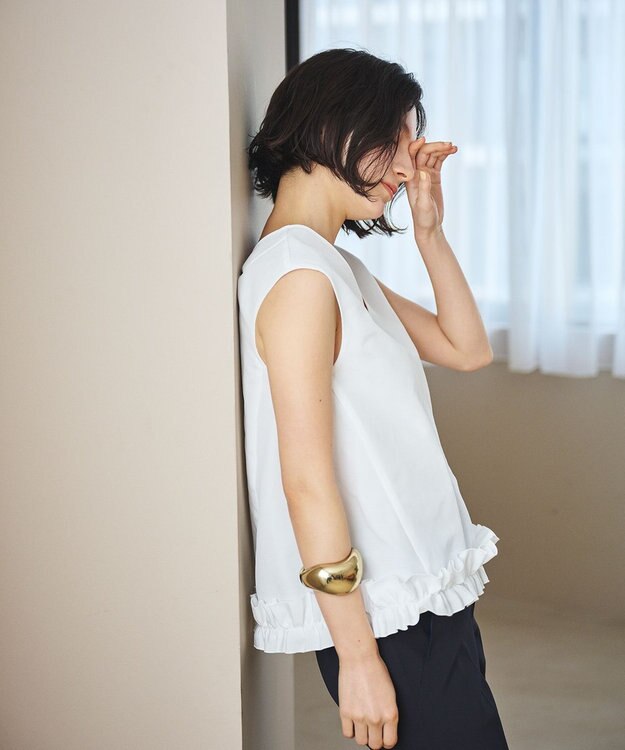 #Newans 【金子綾さんインスタライブご紹介アイテム】〈小柄さんにお勧め〉フリルヘムジレブラウス ホワイト