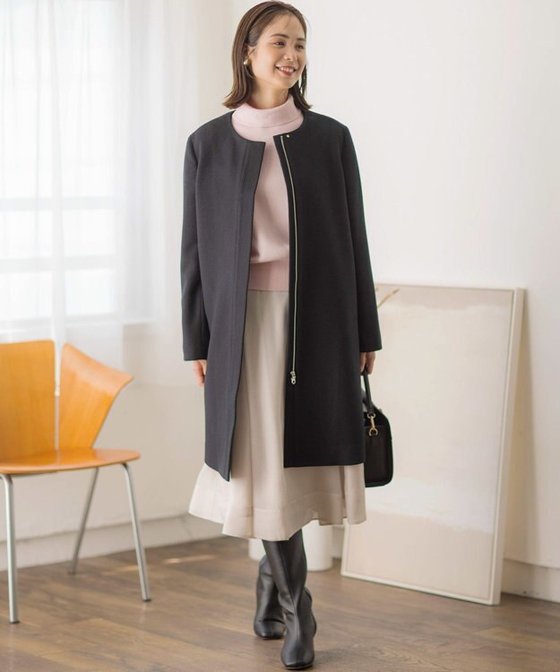 組曲 【WEB限定】ウールモッサ フーデットロングコート ブラック系