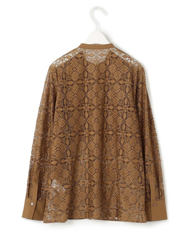 ICB 【洗える】タイルパターンレース バンドカラーシャツ キャメル系