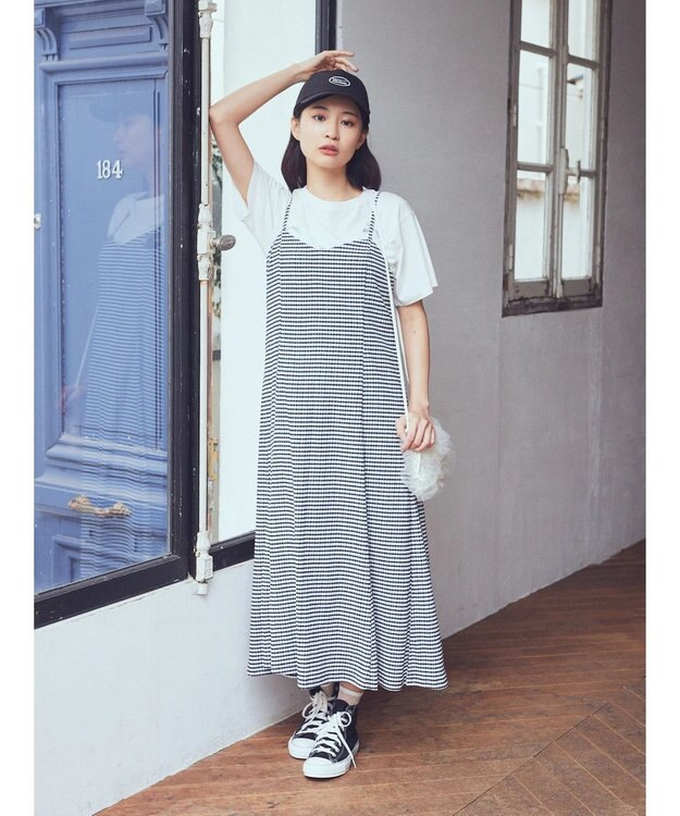 earth music&ecology チェックキャミワンピース Check Black