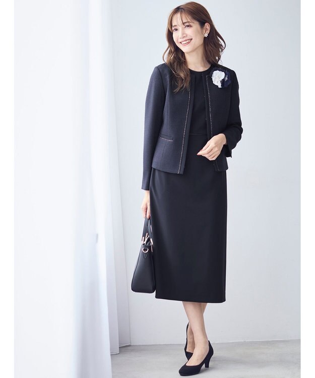 ANY SIS L 【洗える】セレモニーダブルクロス ワンピース ネイビー