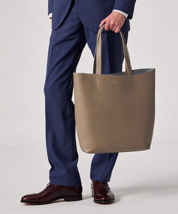 Paul Smith ダブルフェイスレザー トートバッグ グレイッシュベージュ